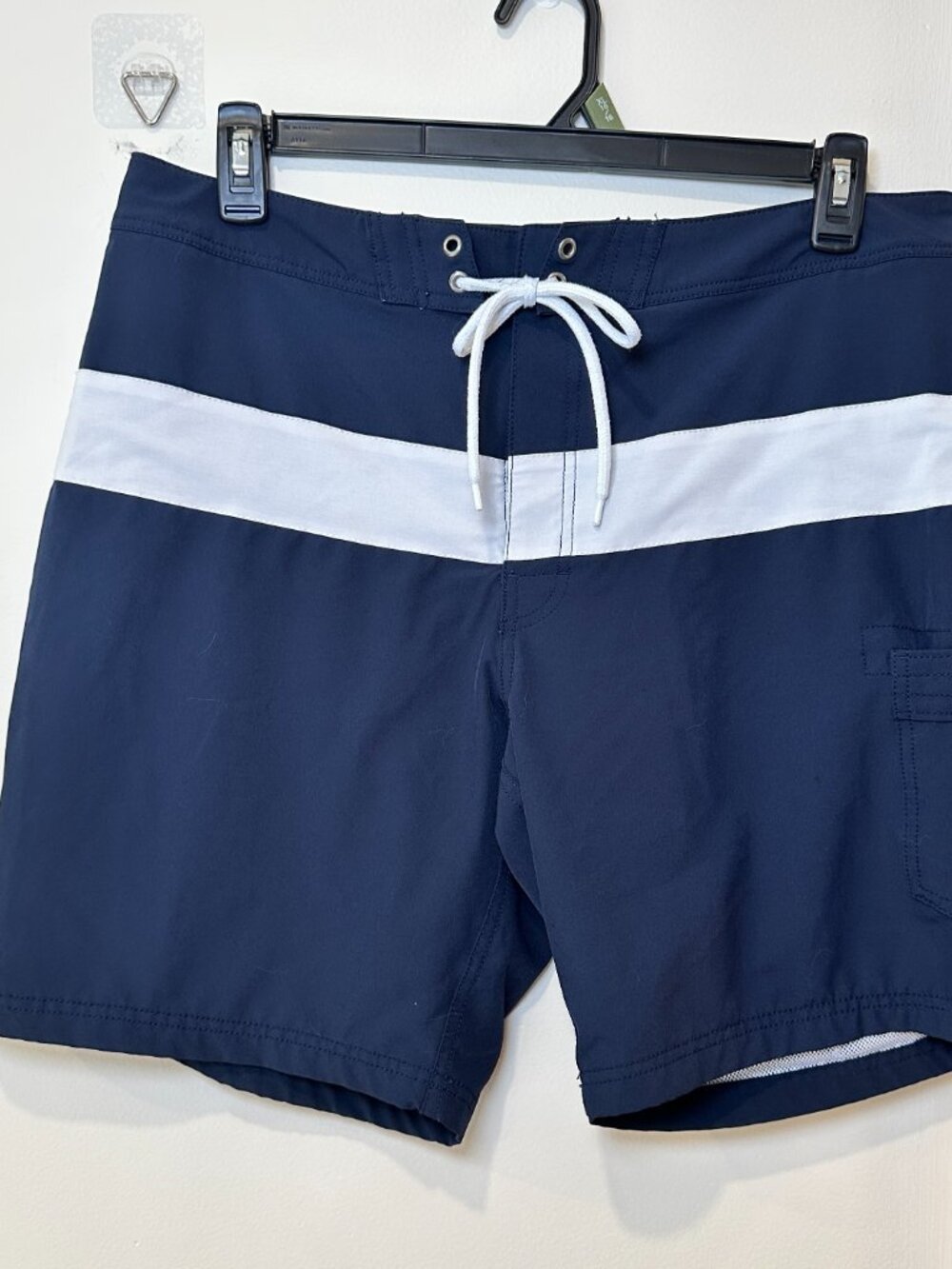 J Crew Flex Swimwear Men's Bathing Suit Swim Trunks Shorts Size 35 Navy White